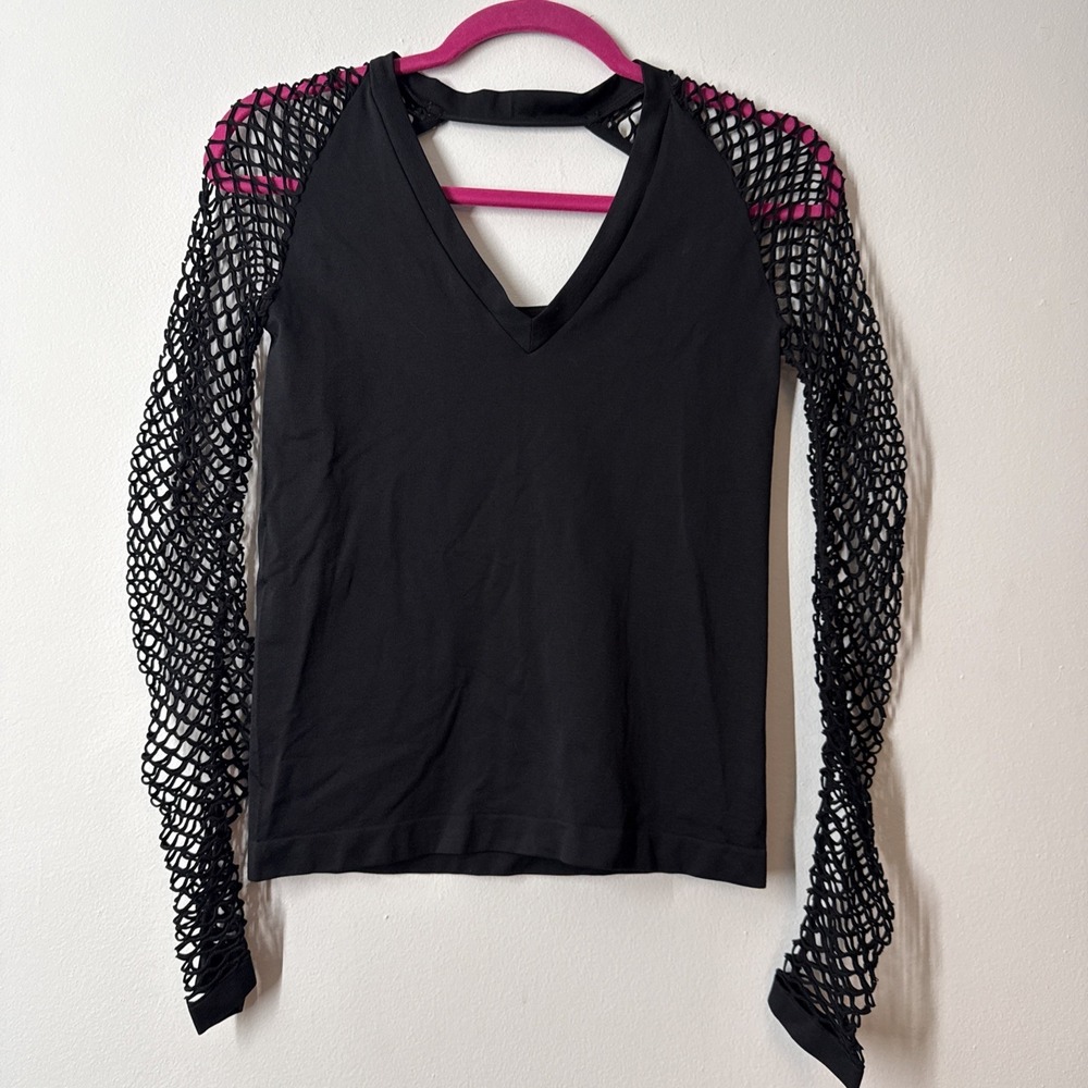 Whimsigoth Black Fishnet Top XS Goth Y2K Vampireโ Vintage Open Back